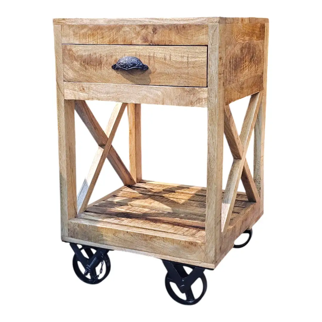 The Rough-Sawn Forge Trolley Side Table