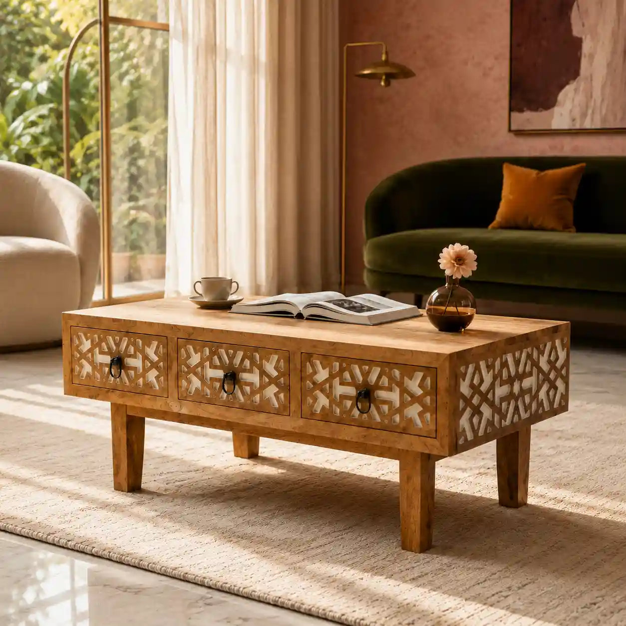 Fes-Tessera Hand-Carved Coffee Table
