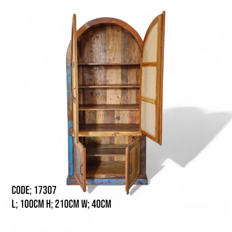 Reclaimed wood Rattan cabinet