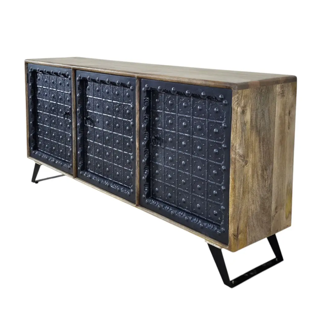 The Kila Embossed Sheet Metal & Mango Wood Credenza