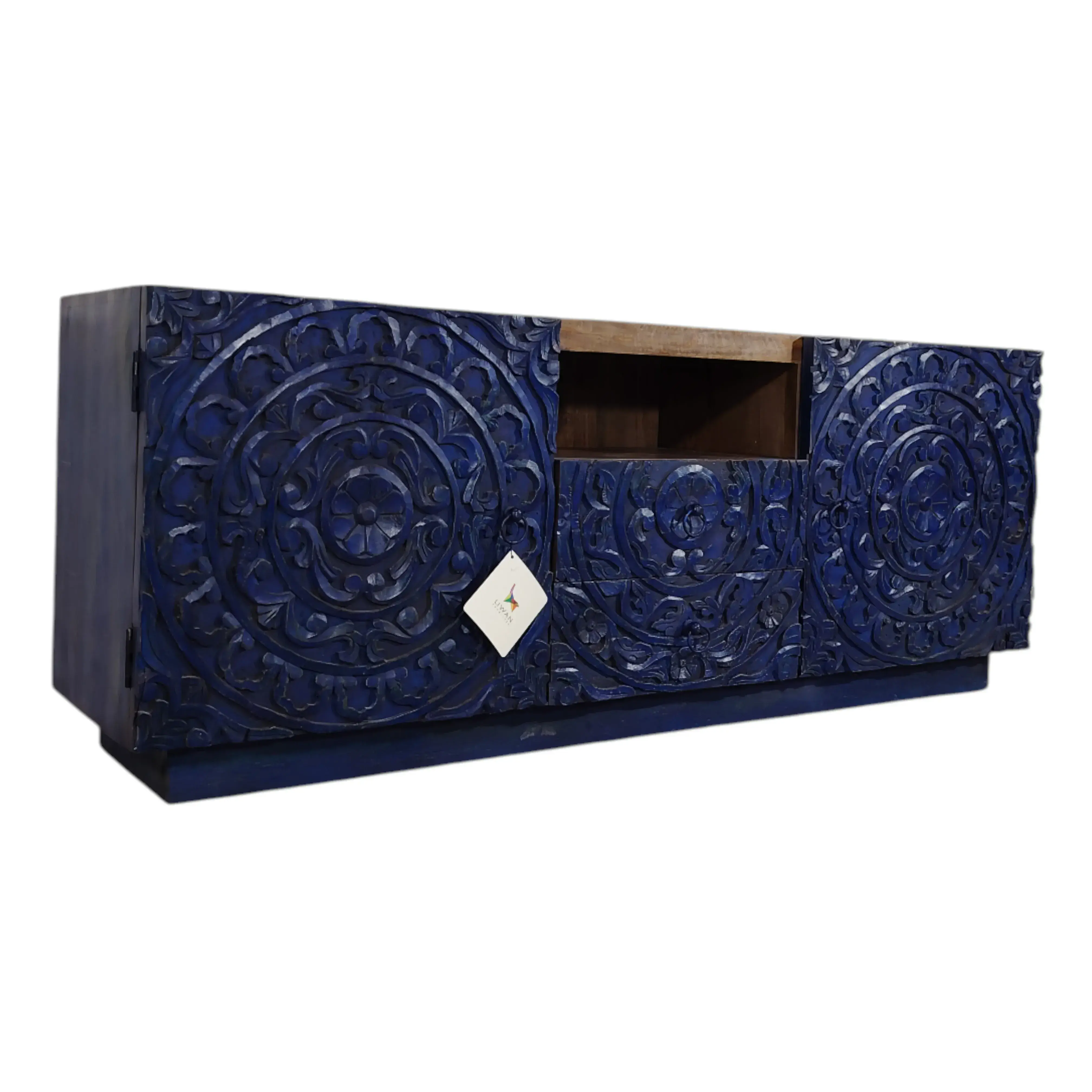 Stunning Hand-Carved Blue Media Console/TV Stand