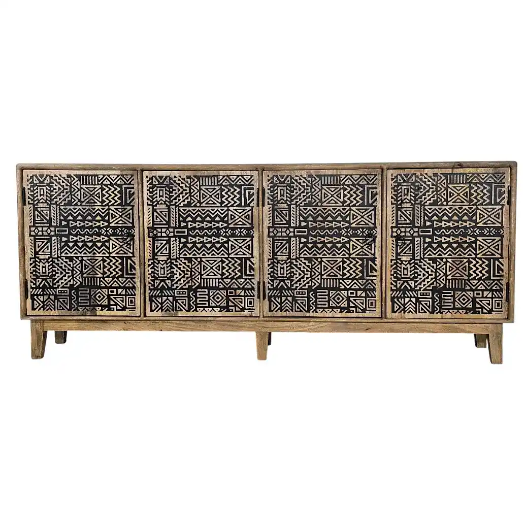 Sahara Geo-Carved 4-Door Sideboard