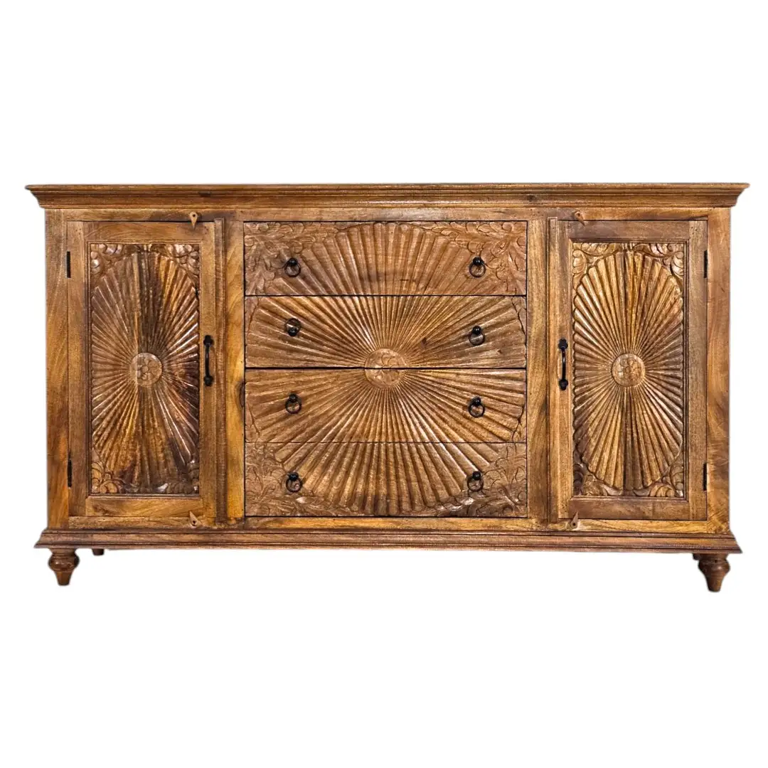 Al-Shams Solstice Hand-Carved Mango Wood Buffet