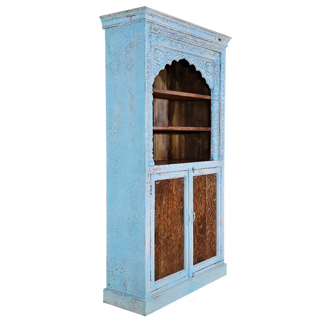 Moroccan Blue Carved Display Cabinet