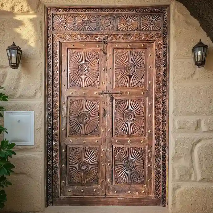 Puerta del Sol Artesanal: Majestic Hand-Carved Reclaimed Door