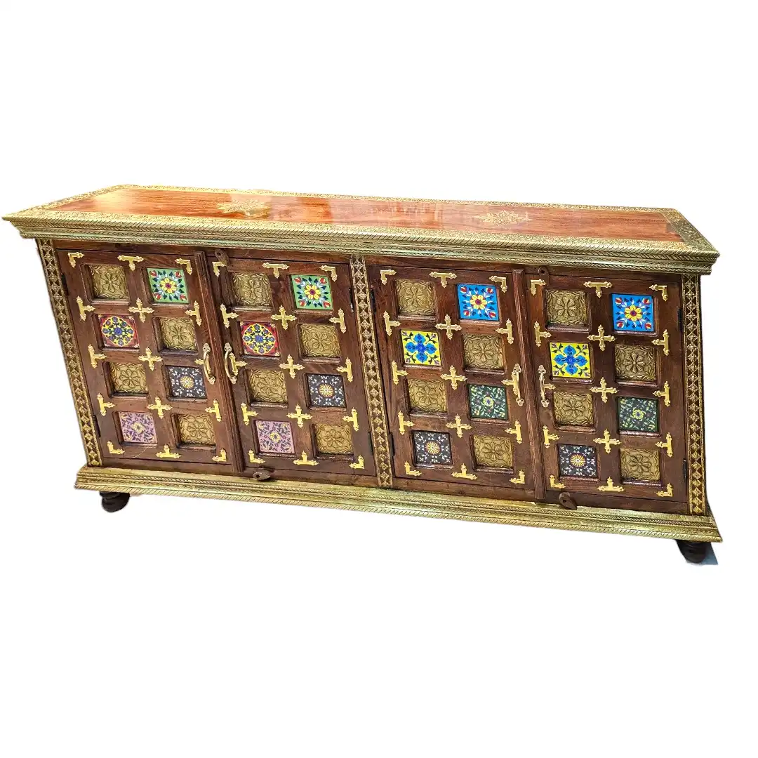 Rhys Hand-Carved Rosewood & Inlaid Tile Sideboard
