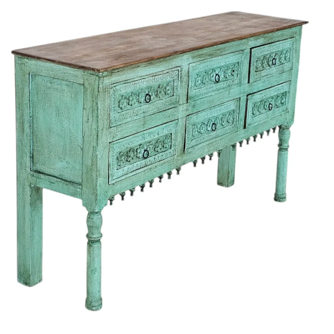 Al-Waha Carved Turquoise Entryway Chest