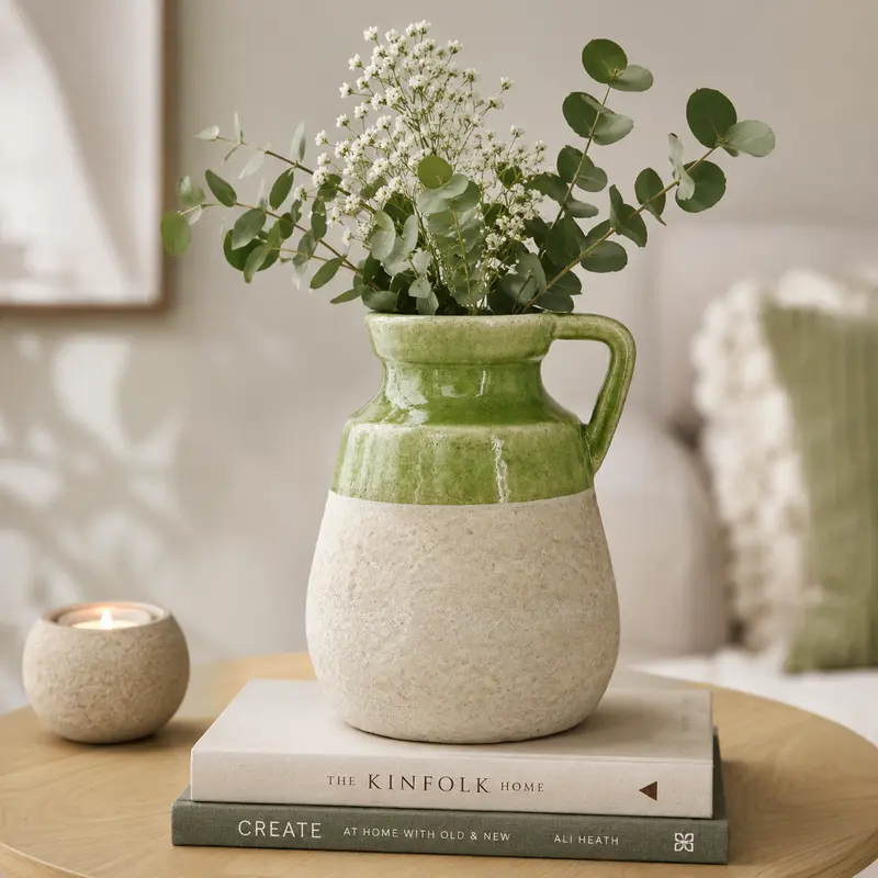 Green & White Two Tone Jug Vase
