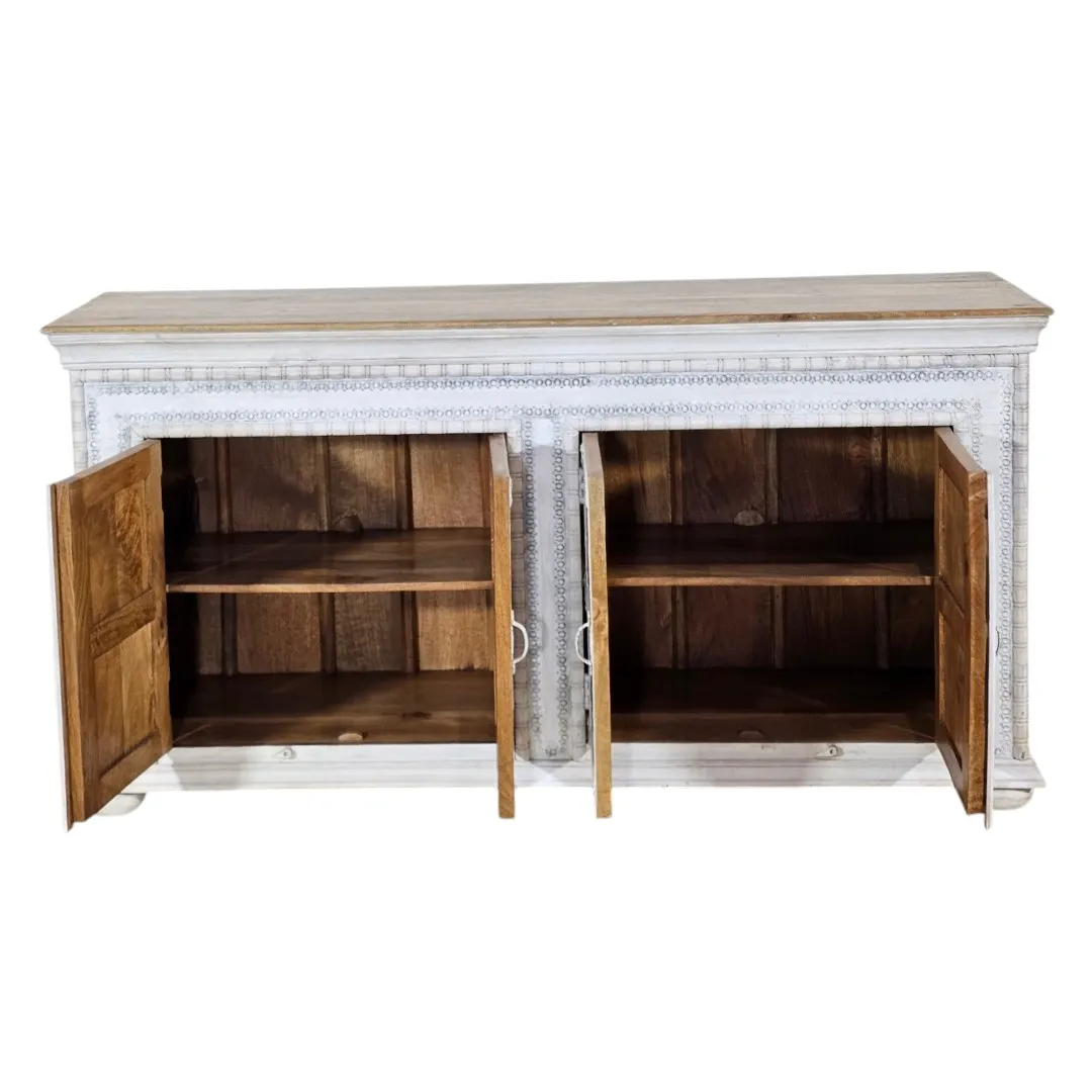 The Marwar Brass-Inlaid Mango Wood Sideboard الميز المارواري الجانبي من خشب المانجو المرصع بالنحاس