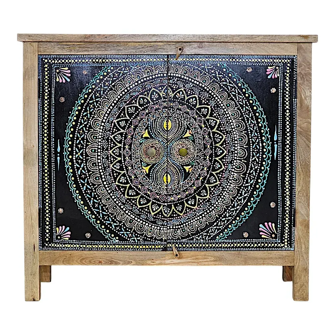 Hand-Painted Mandala Accent Cabinet
