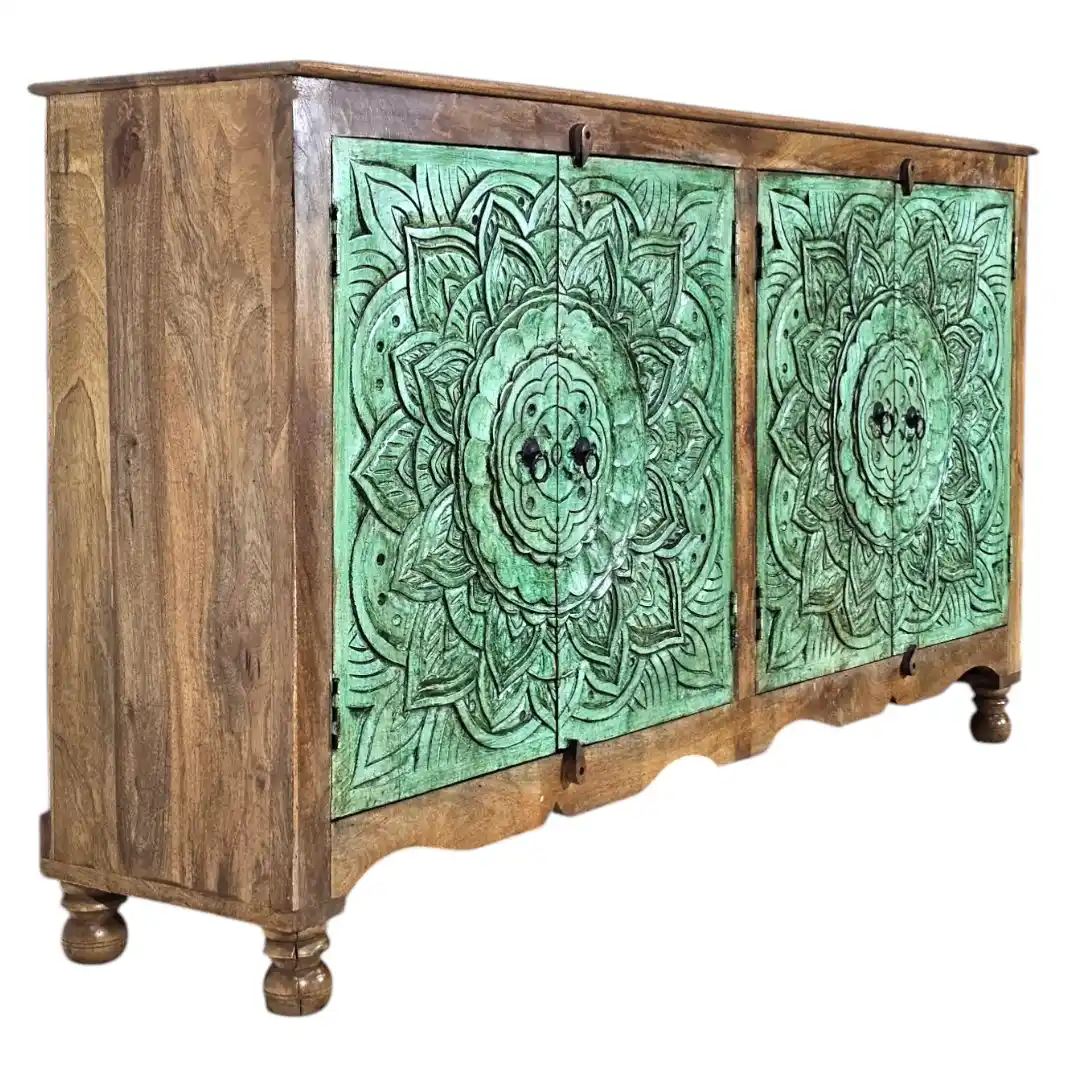 Verona Carved Teal Credenza