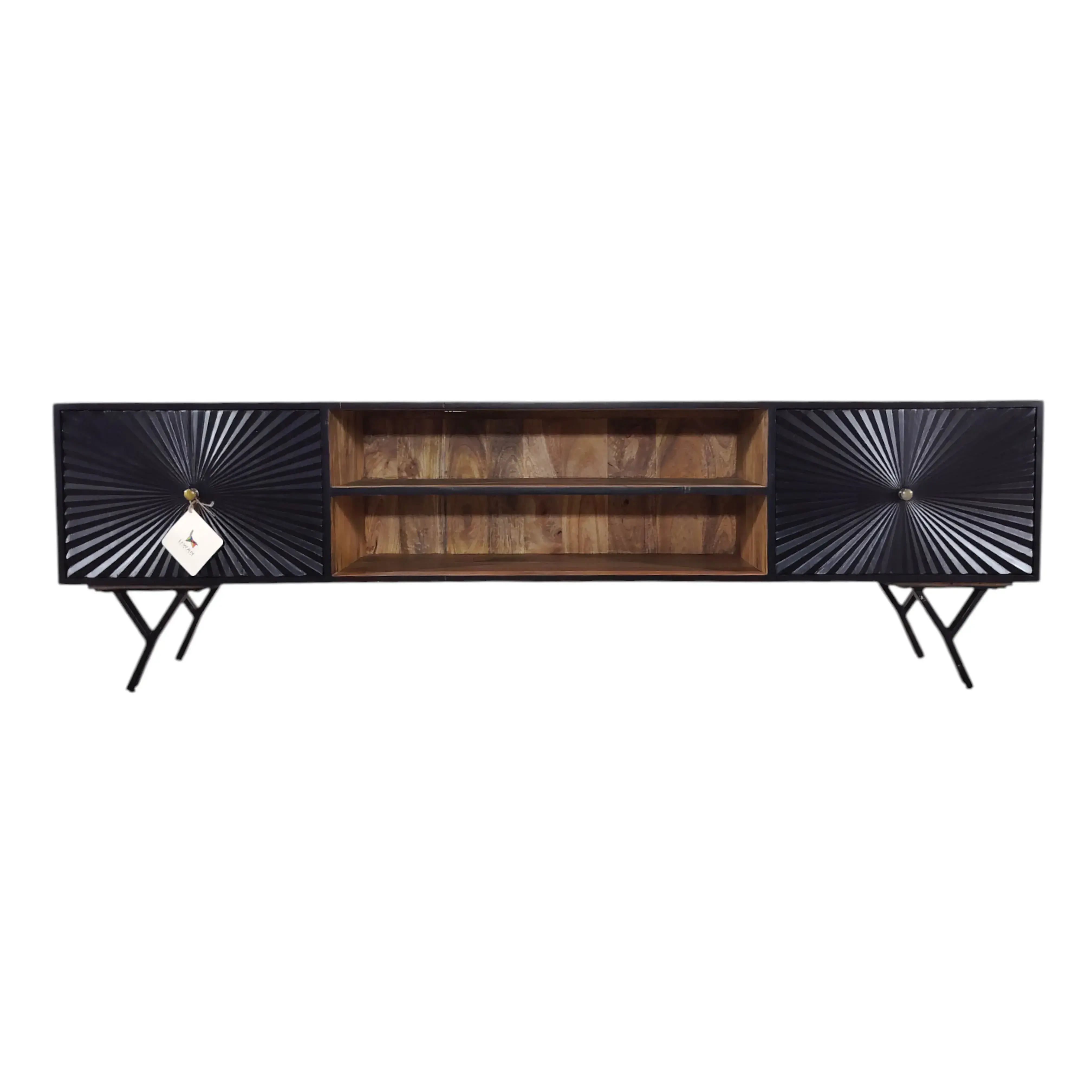 TV bench with patterned doors, black
