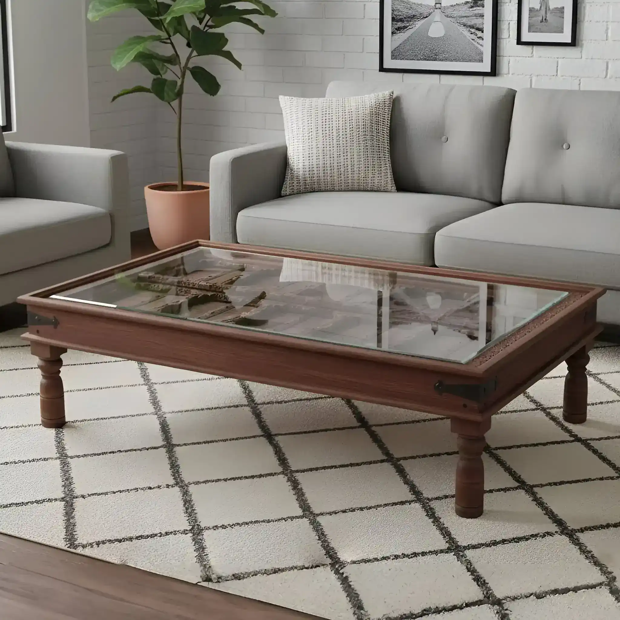 Mandapa Antique Geometric Display Coffee Table