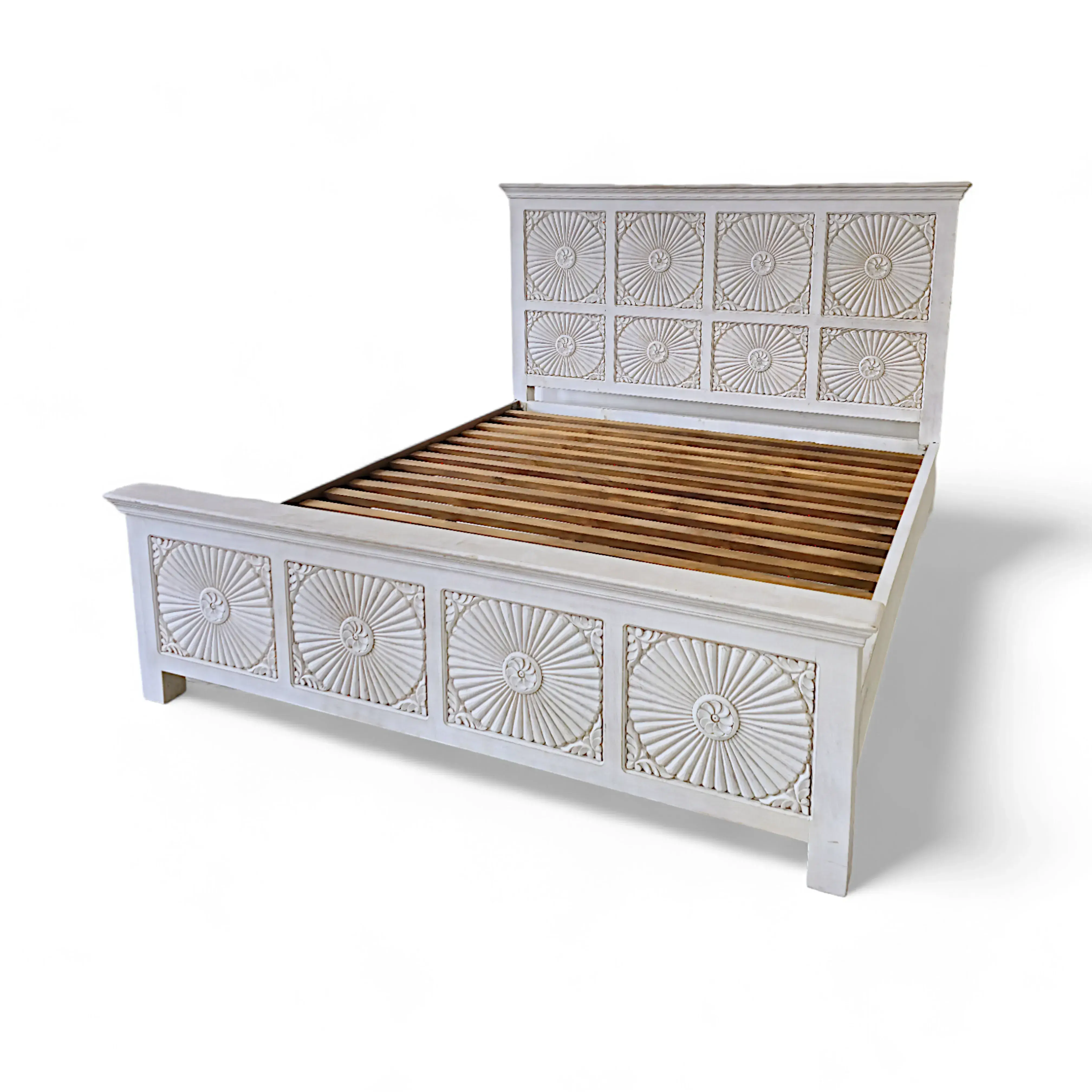 Hand-Carved White Bed