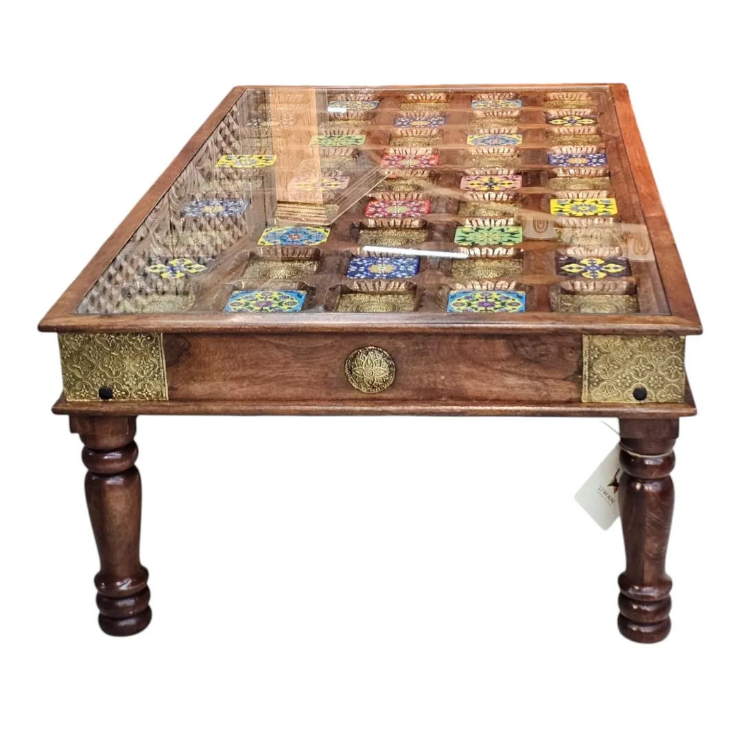 Tile and Brass Inlay Coffee Table