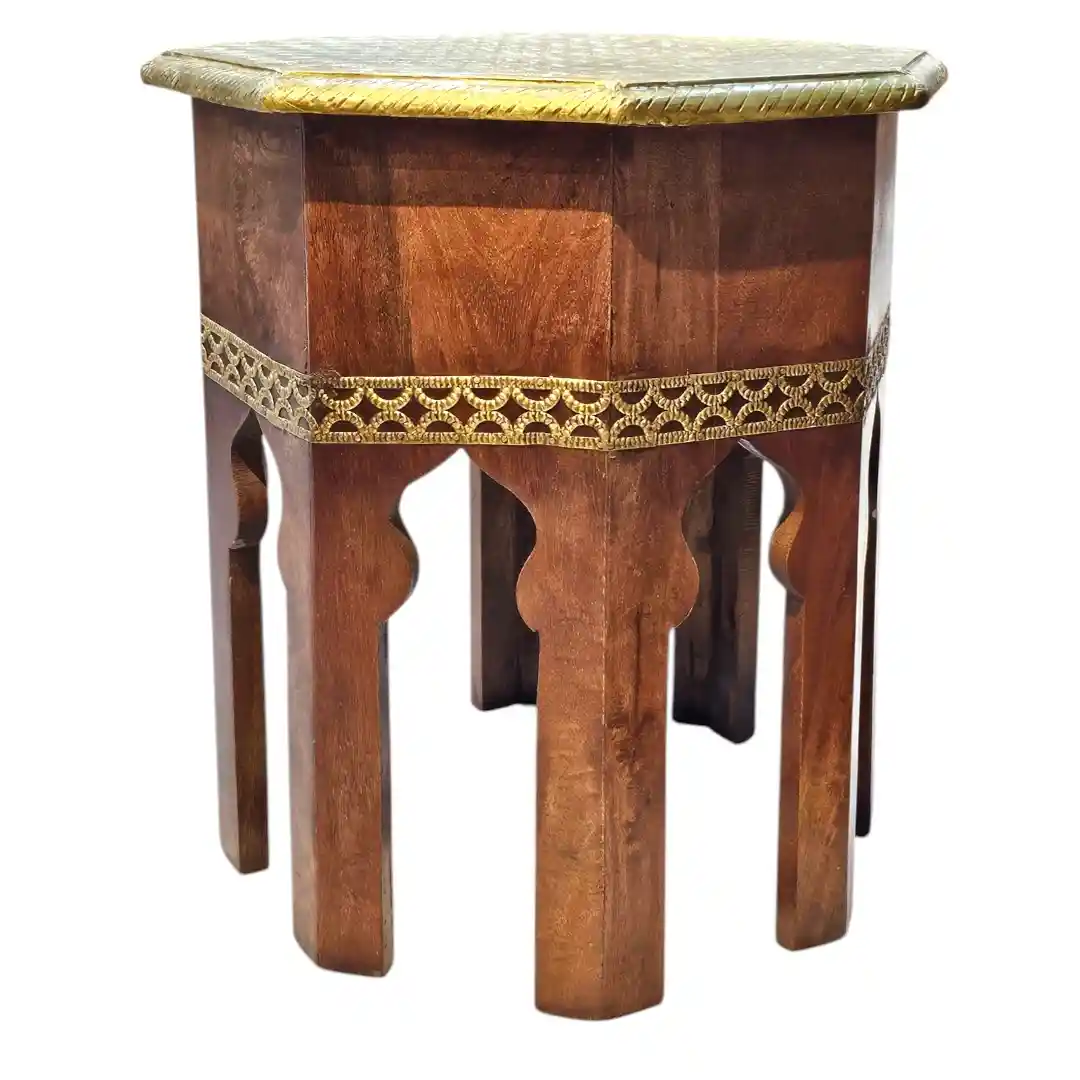 19th C. Mughal Brass-Inlay Hexagonal Plinth