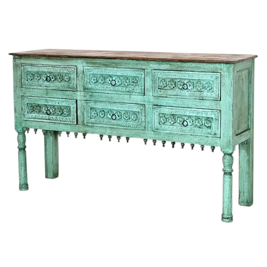 Al-Waha Carved Turquoise Entryway Chest