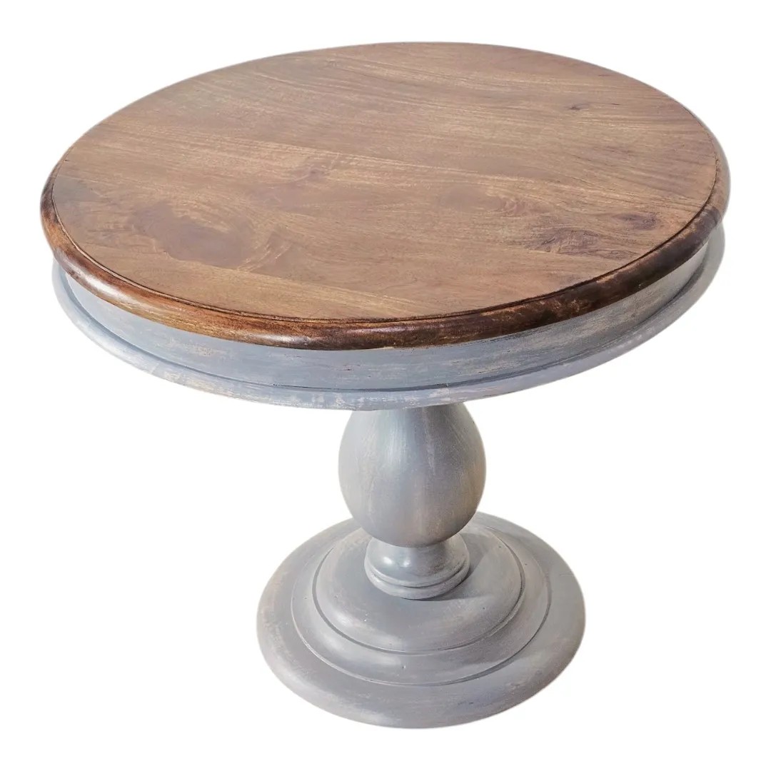 Maya Pedestal Foyer Table in Walnut & Grey
