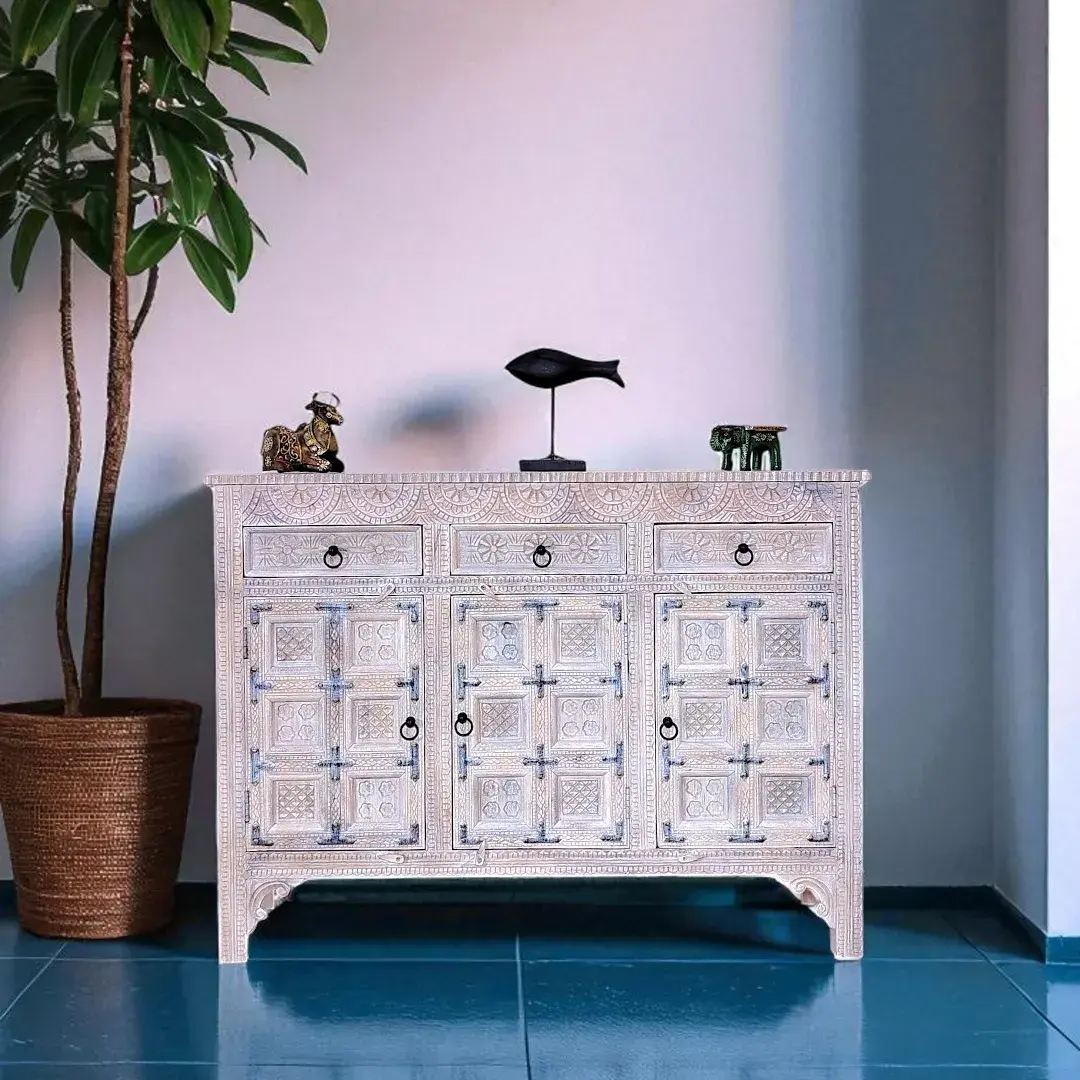 Artisan Citadel Carved Bāb al-Qal'a (باب القلعة - Gate of the Citadel) Sideboard
