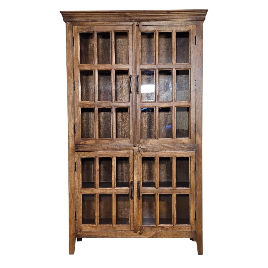 Solid Mango Wood Glass Almirah