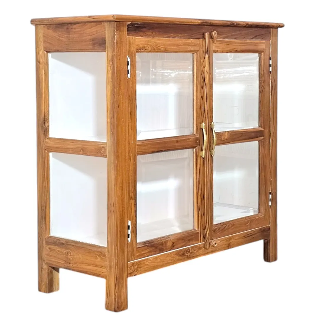 Hand-Burnished Teak & Glass Vitrine.