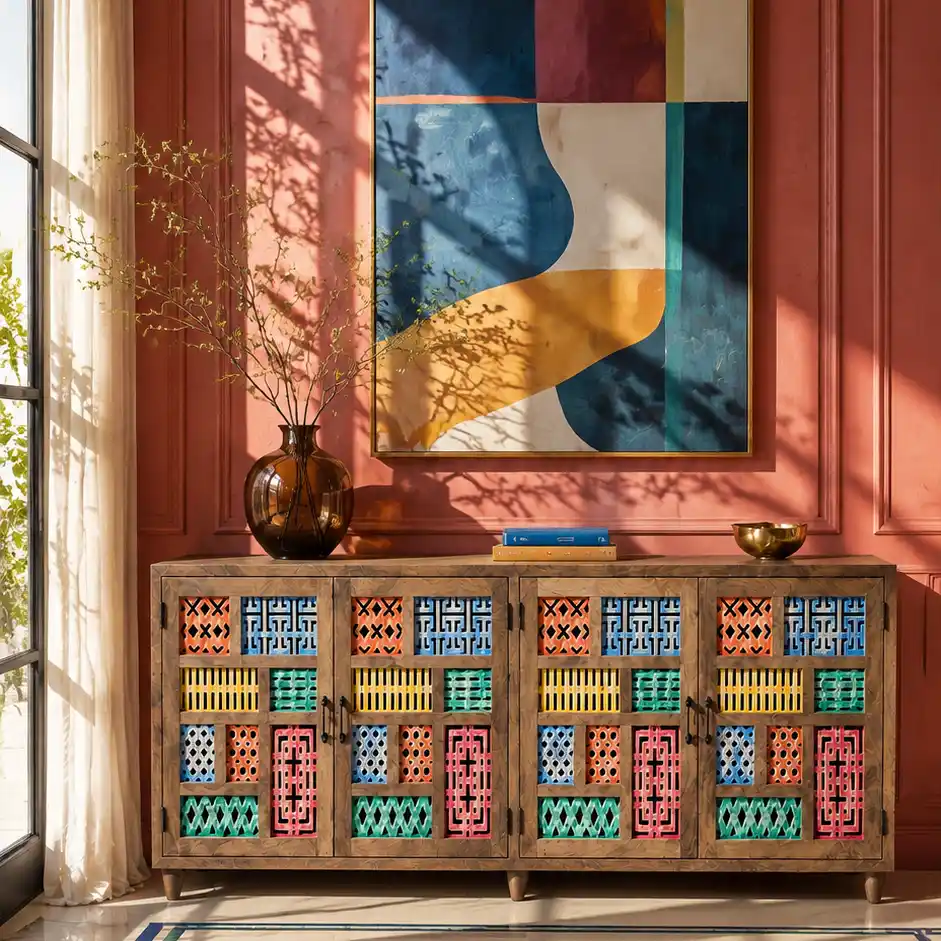 The Zarina Polychrome Jali Sideboard
