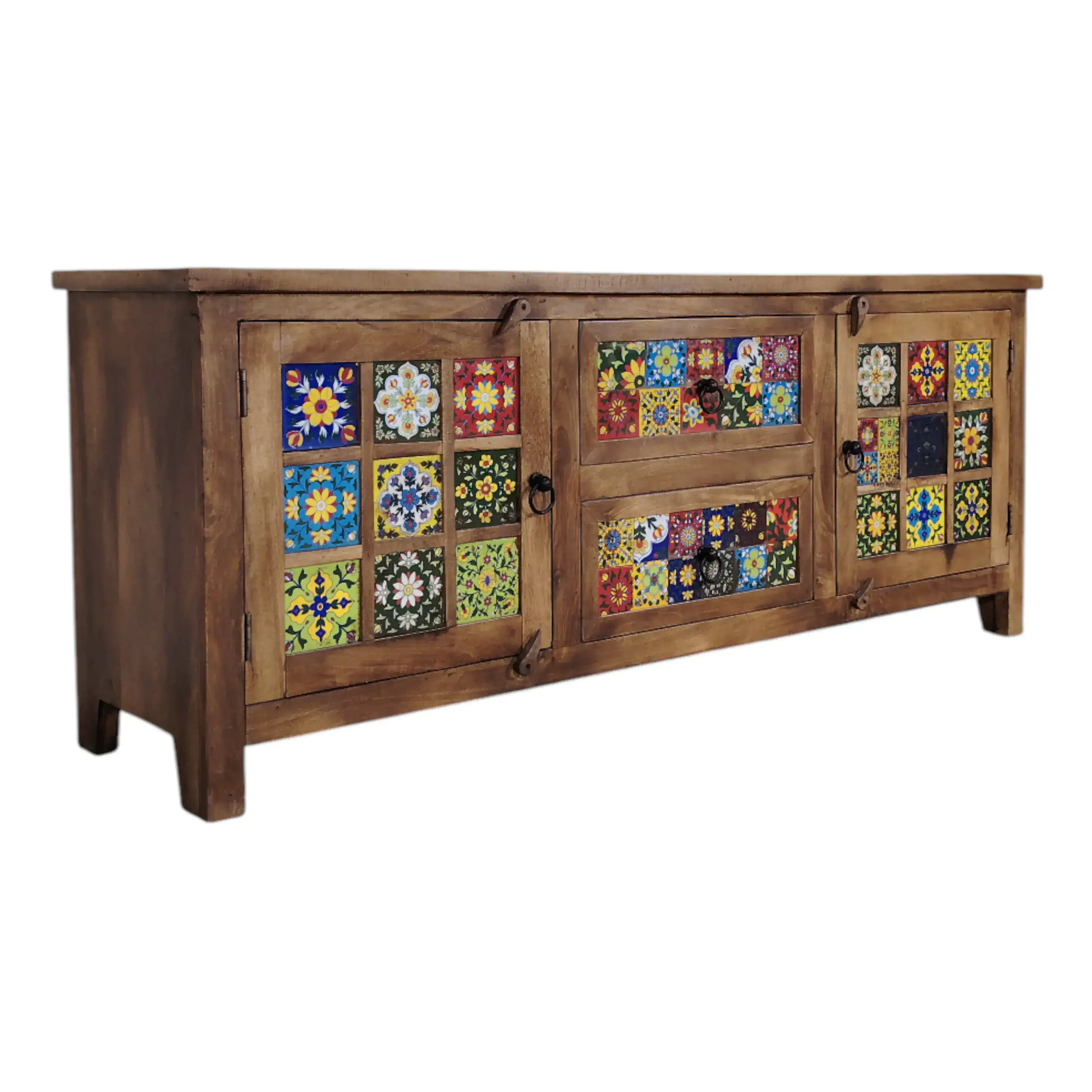 Tiled Door TV board – Solid Wood/Multicolor