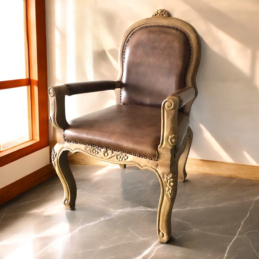 'Chateau' Carved Frame Leather Accent Chair
