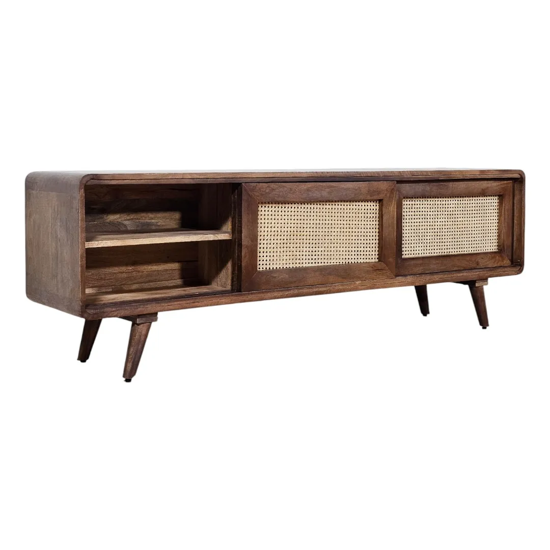 Sliding Rattan Retro TV Stand