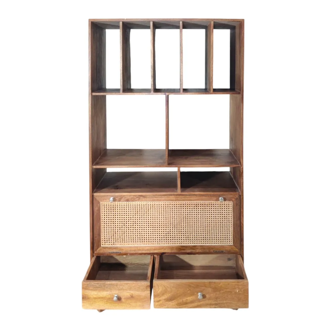 THE ANAHITA MANGO WOOD & RATTAN BOOKSHELF | خزانة كتب أناهيتا من خشب المانجو والروطان