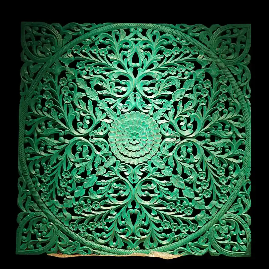 Vibrant Teal Floral Square Wall Panel