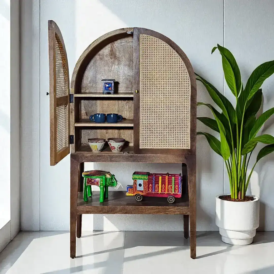 The Arches Cane & Wood Bar Cabinet