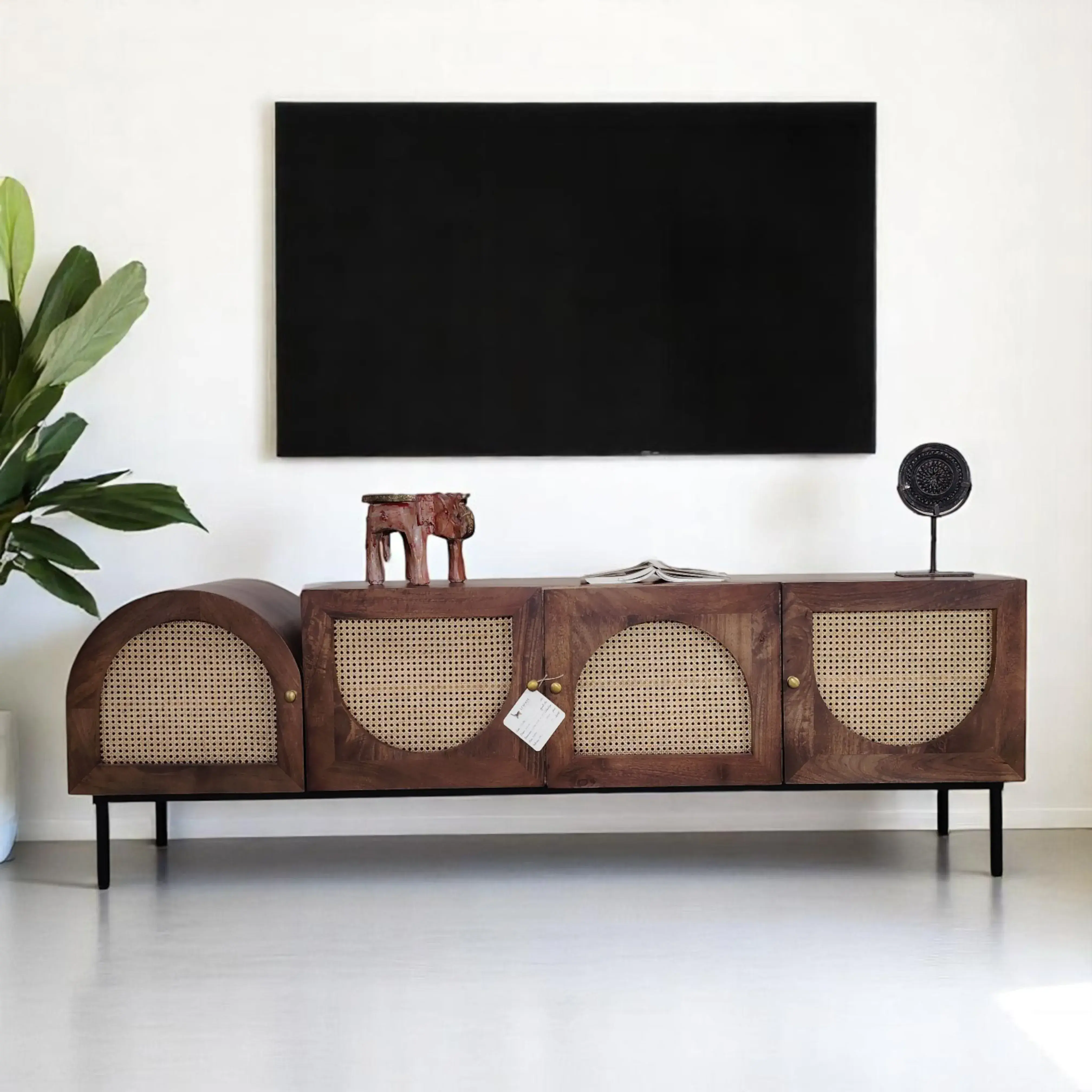 Rattan Door Media Unit – Brown/Natural