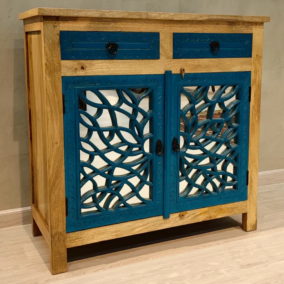 Azure Lattice Mirrored Cabinet