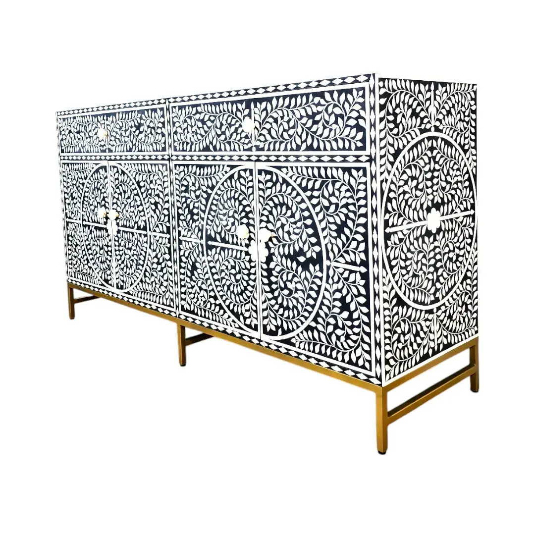 The “Marquetry Mirage” Bone Inlay Credenza Black