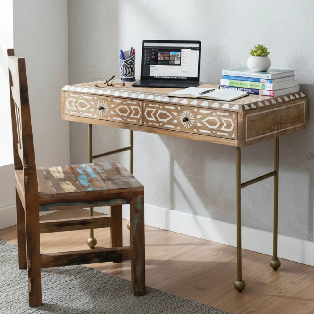 The Marrakesh Vanity - Geometric Carved Dressing Table
