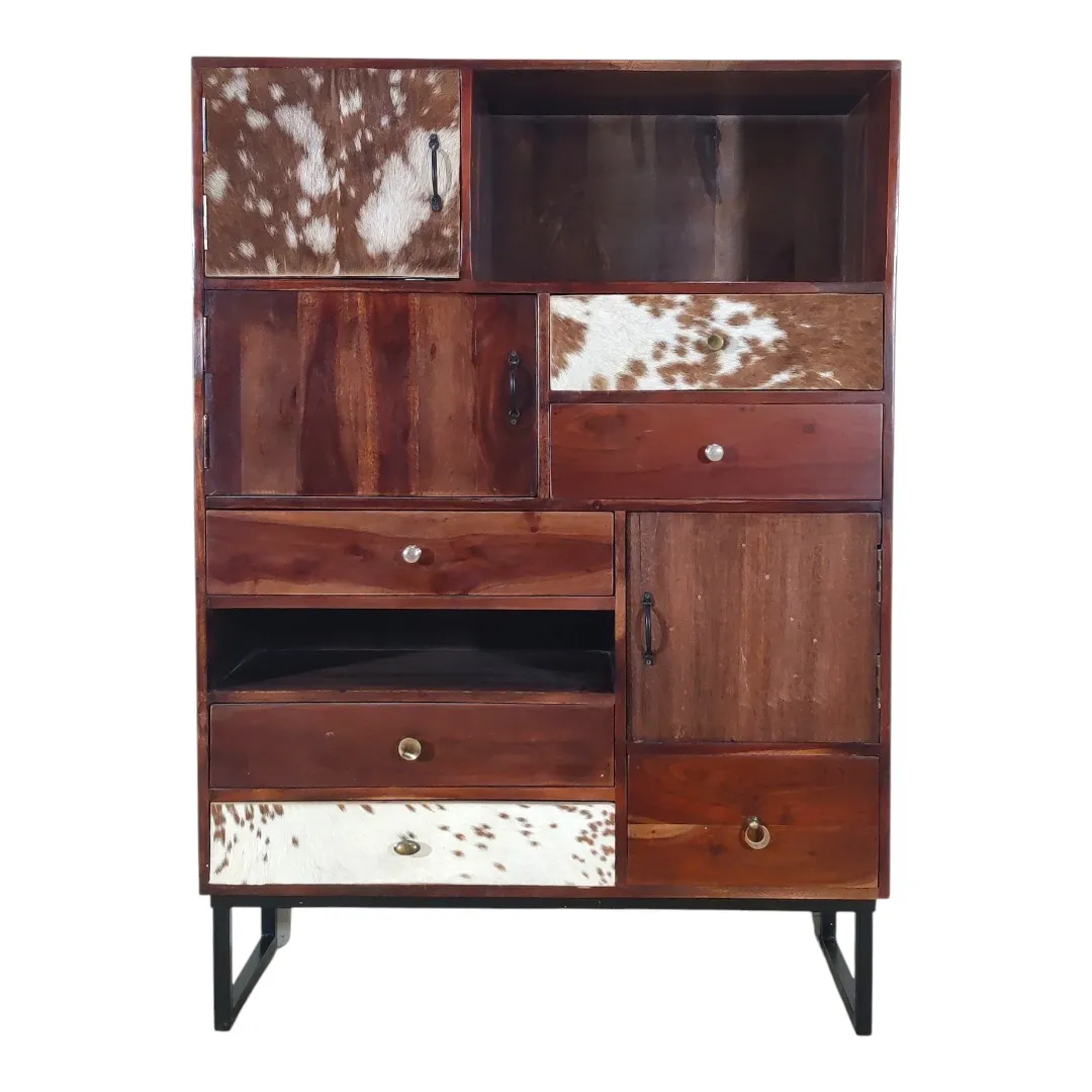 The Raymond Acacia & Genuine Hide Storage Cabinet