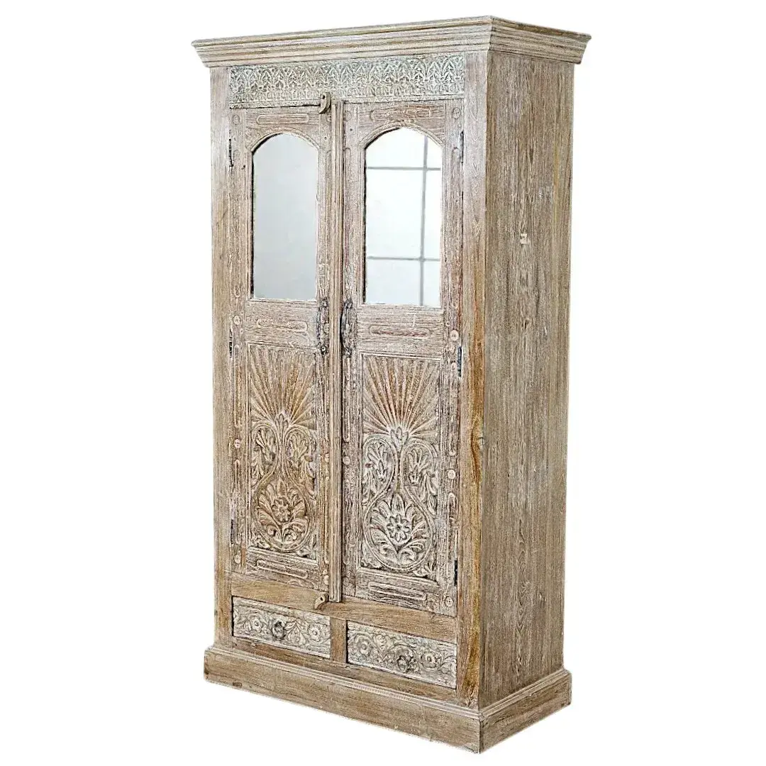 European Relief Mirrored Armoire