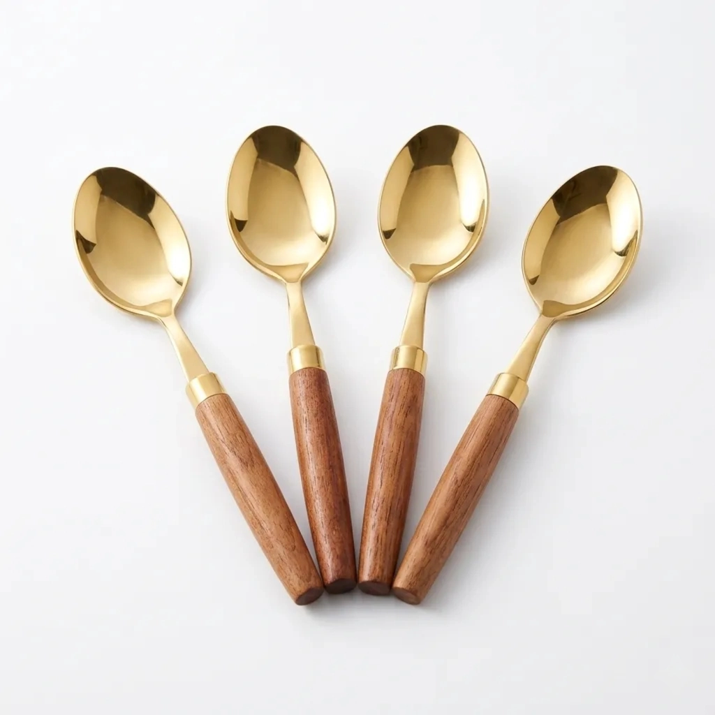 Gold Dinner Spoon With Wood Handle