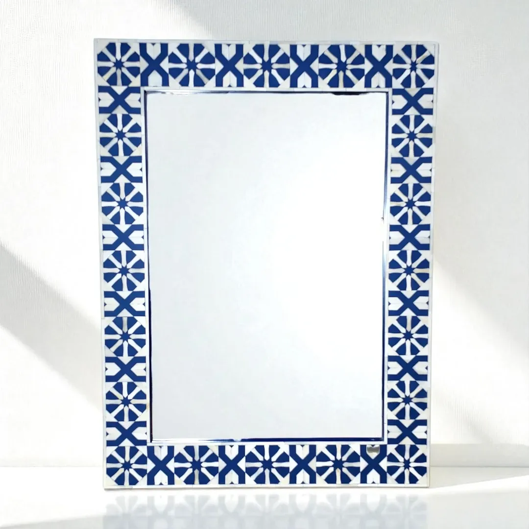 Azure Bloom Inlaid Wall Mirror