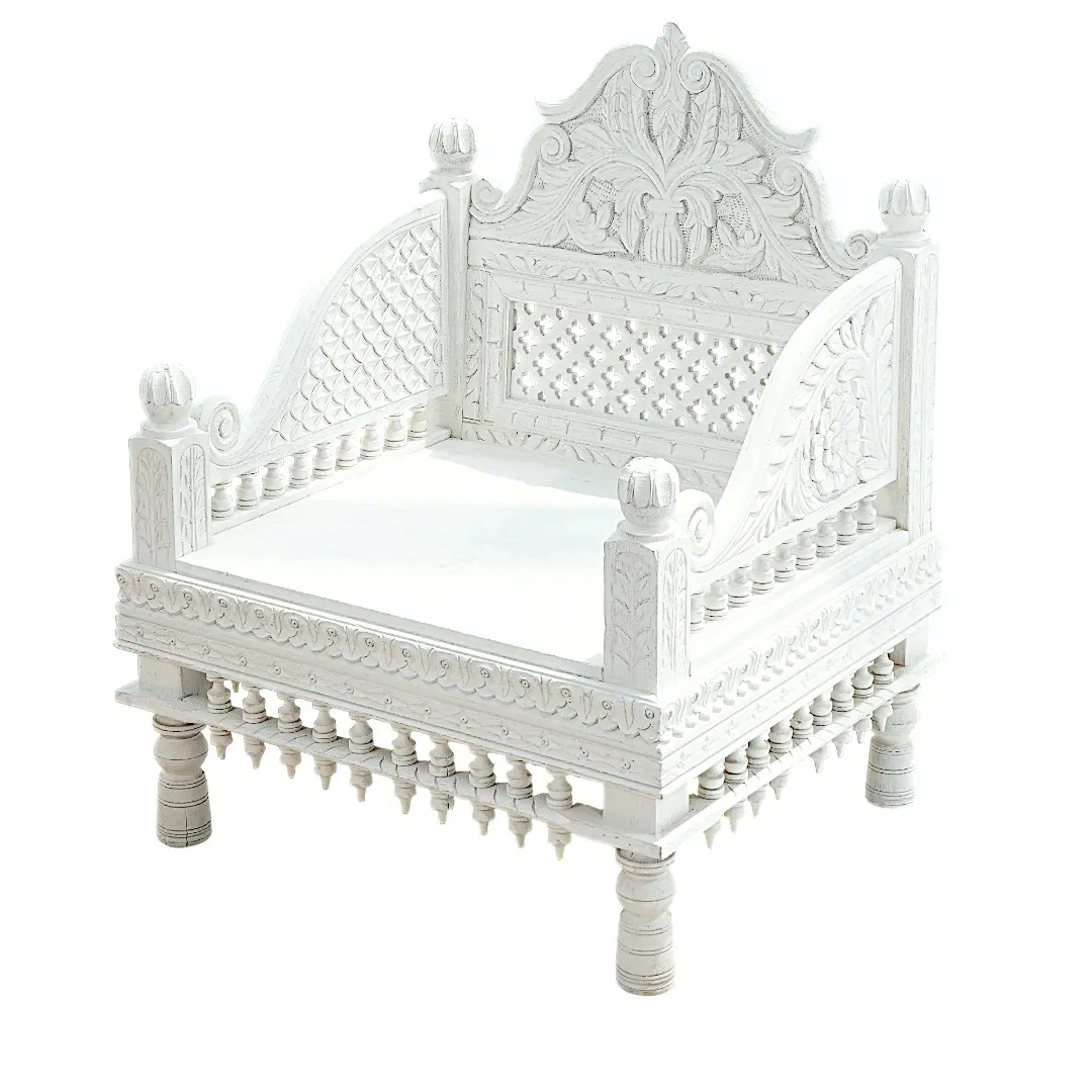 Palace Court Hand-Carved White Single Armchair