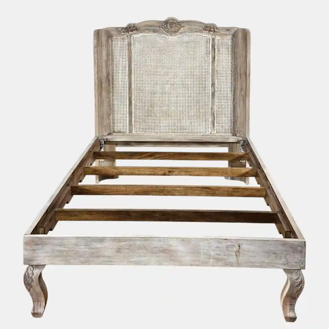The Indo-Chateau Hand-Carved Cane Single Bed