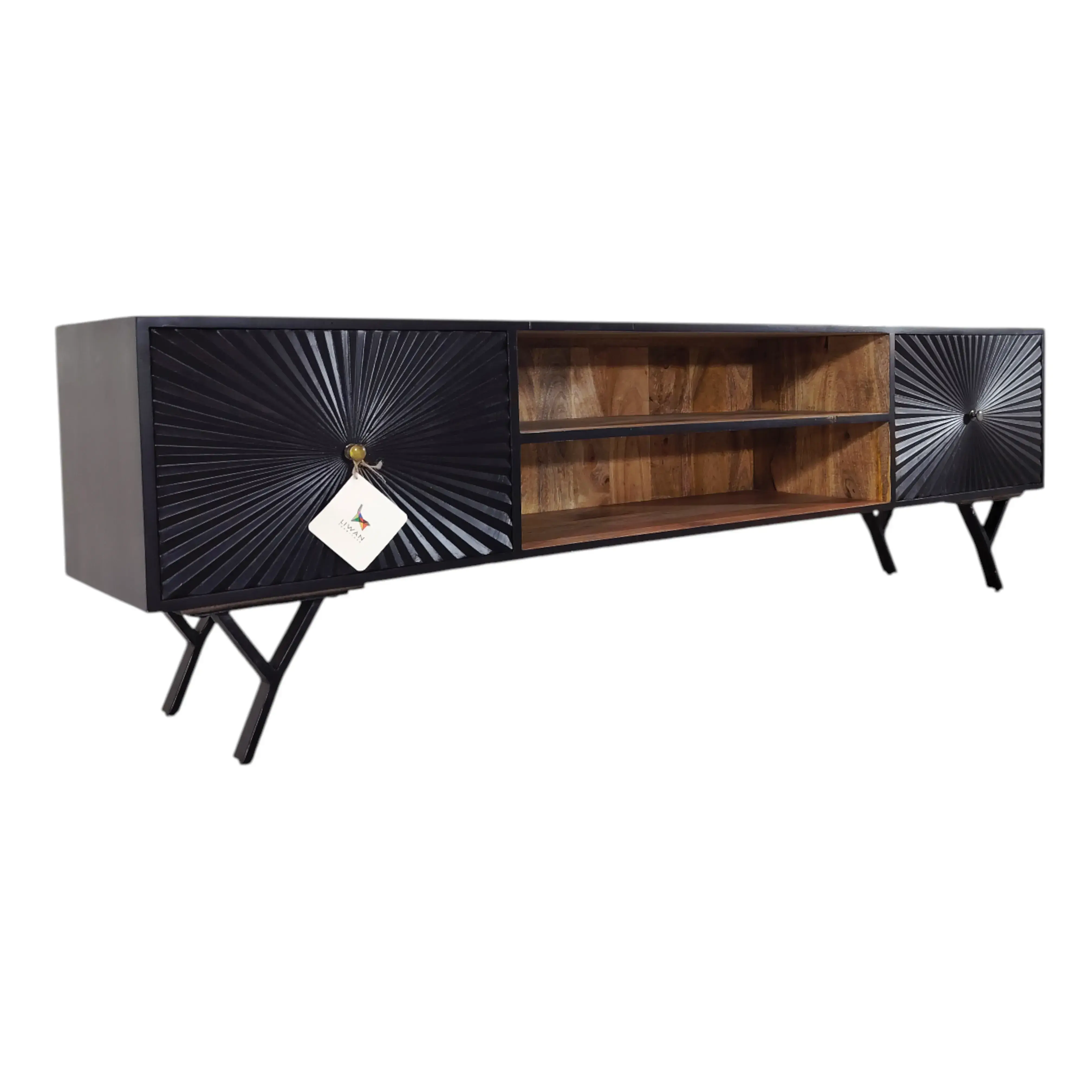 TV bench with patterned doors, black