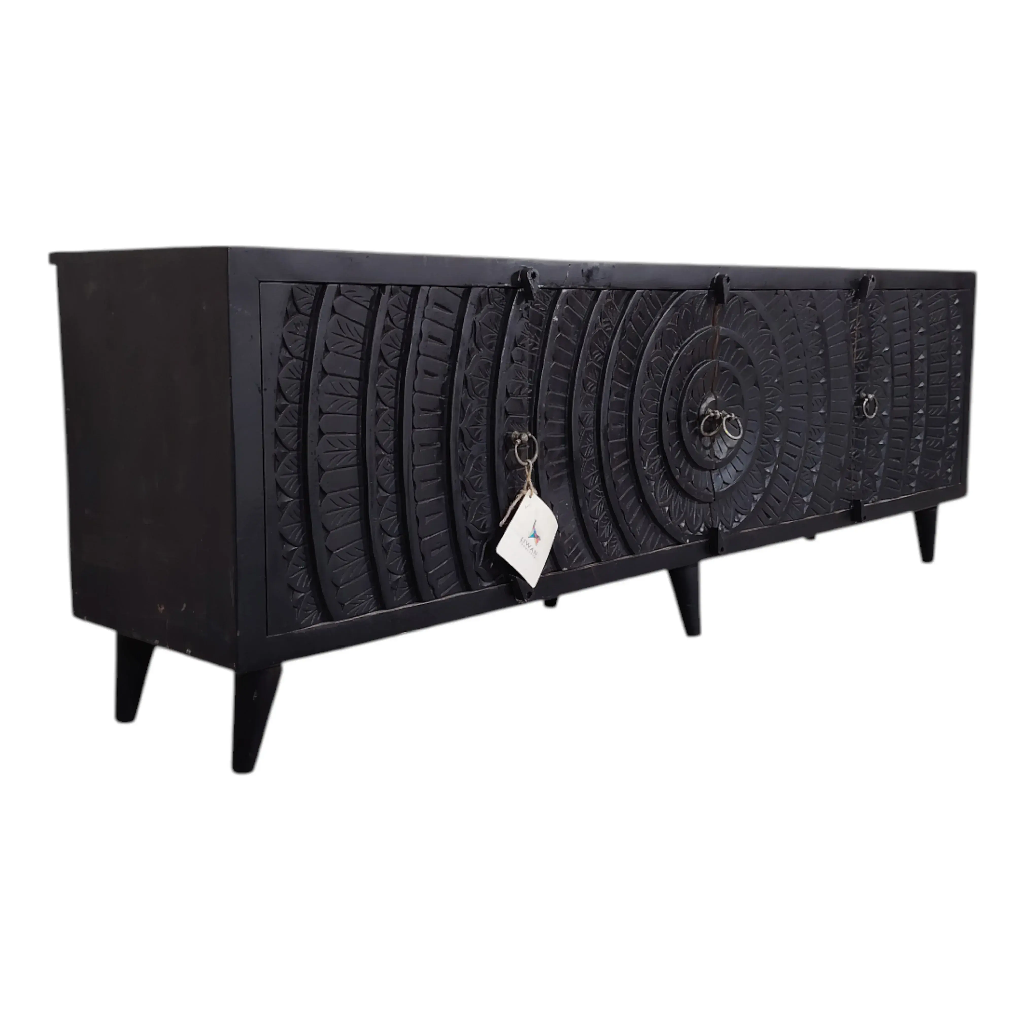 Carved Door TV Console – Black