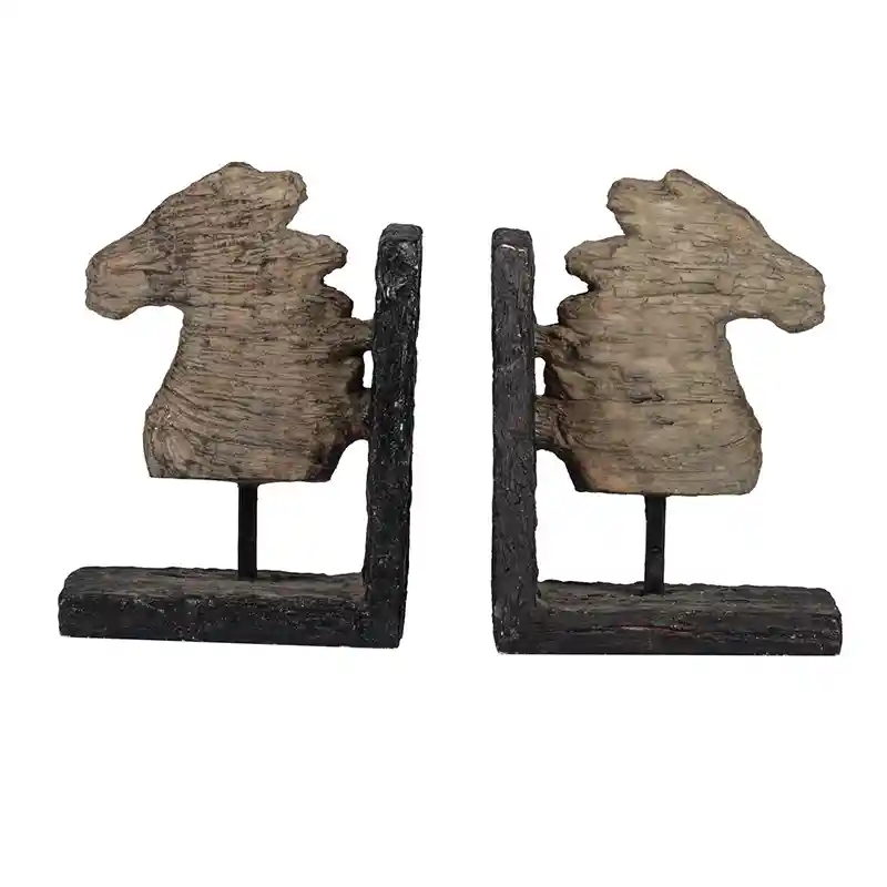 Charred Timber-Look Horse Bookends
