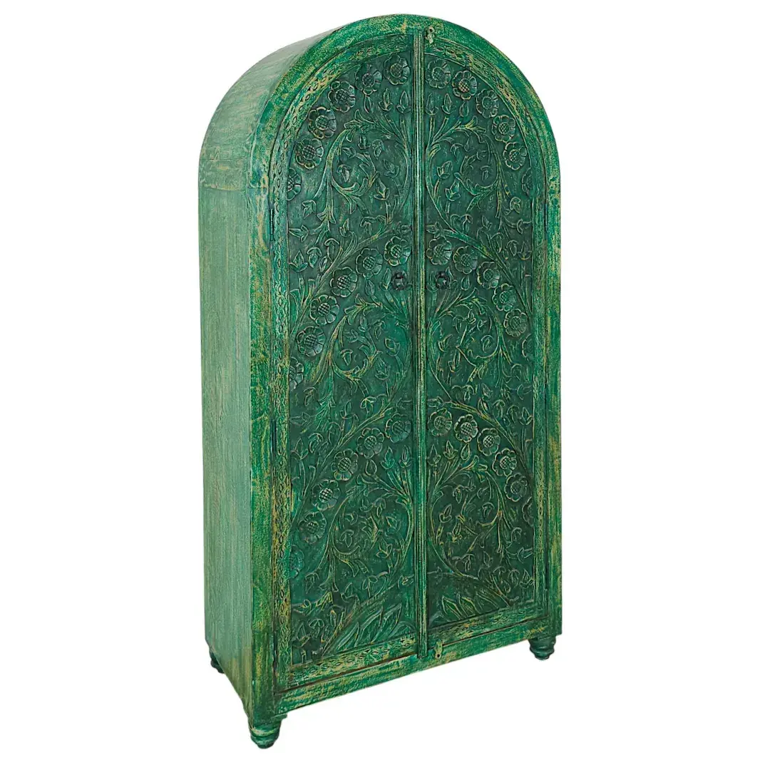 The Enchanted Portal - Emerald Carved Almirah
