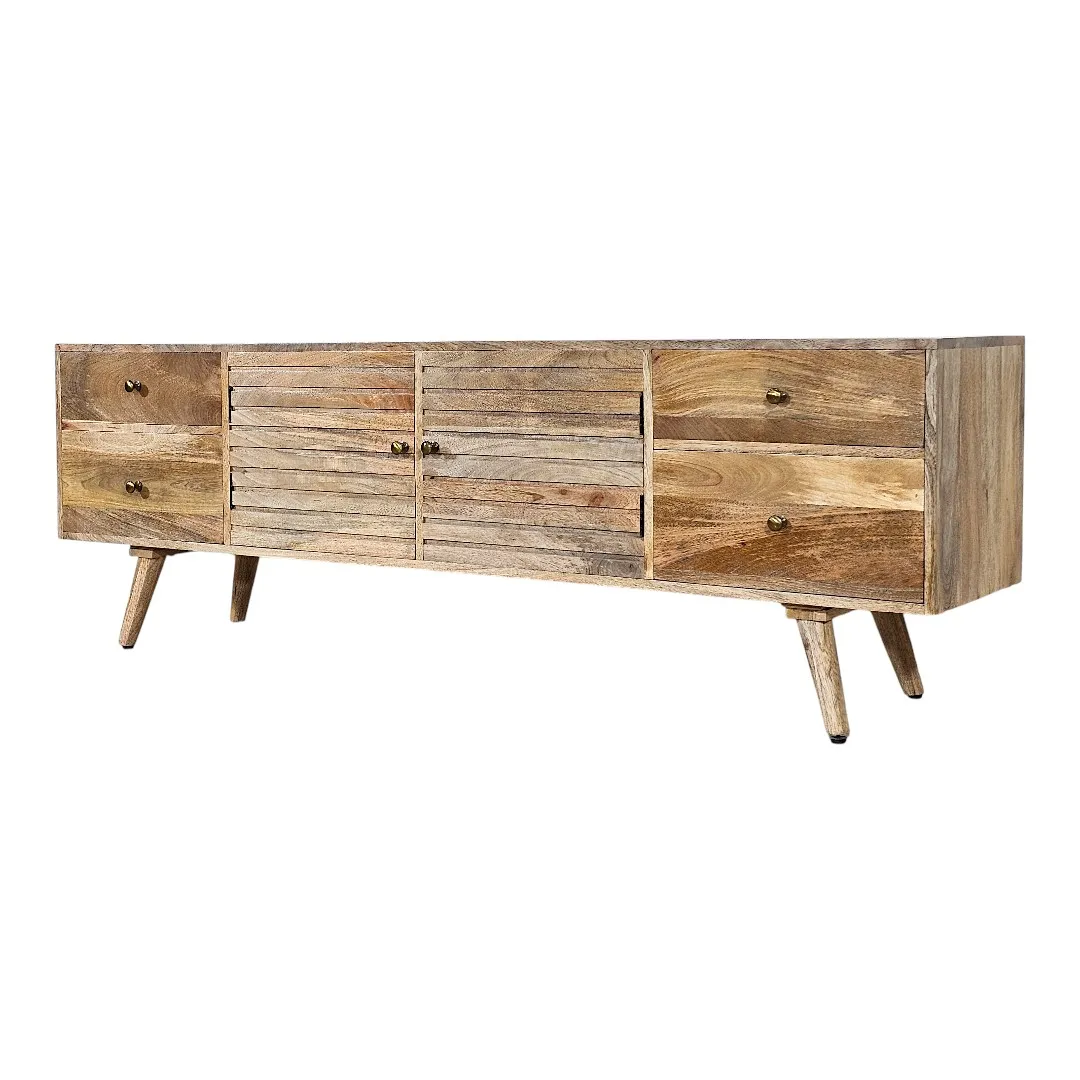 Slat-Front Solid Wood Media Console