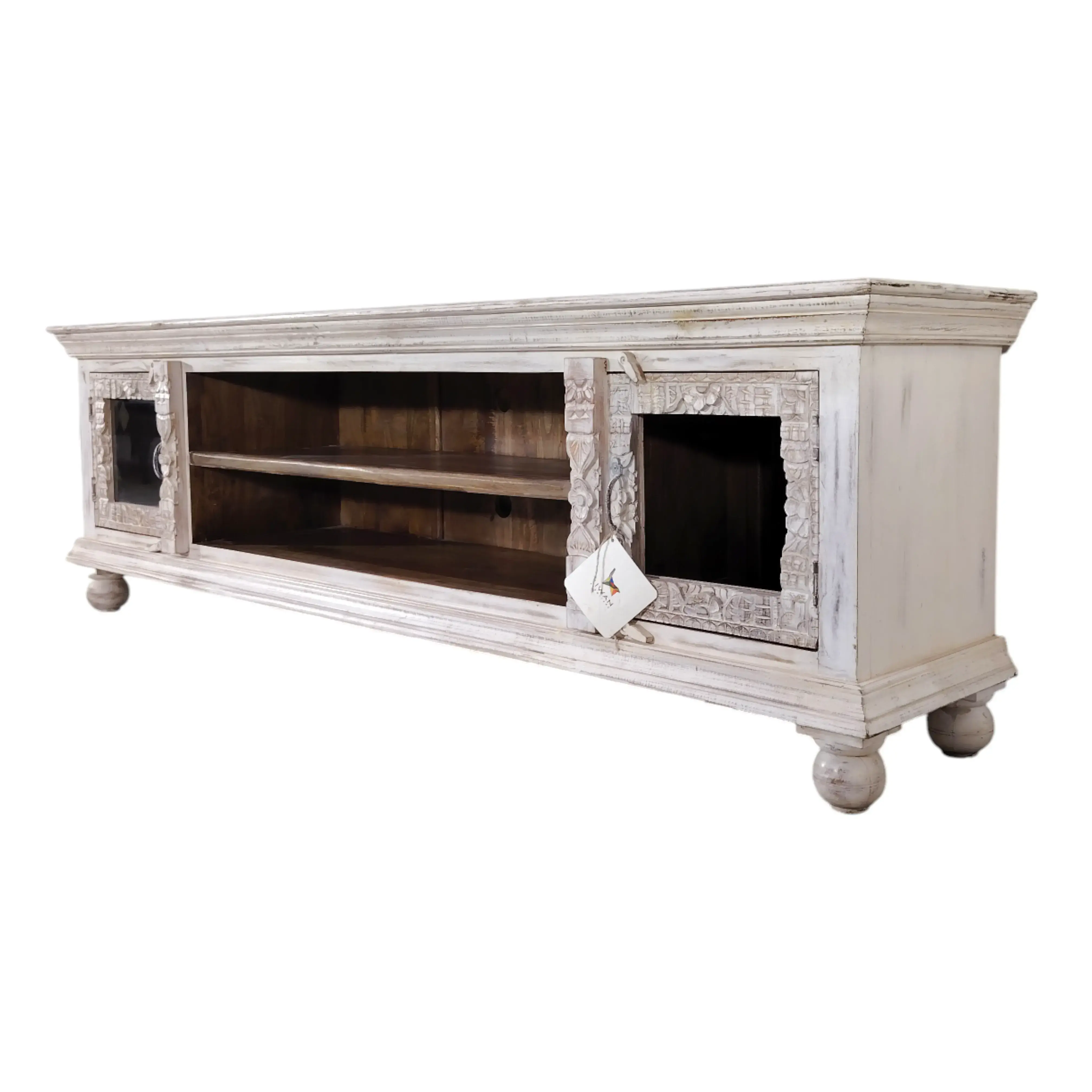 Whitewashed Solid Wood TV Console