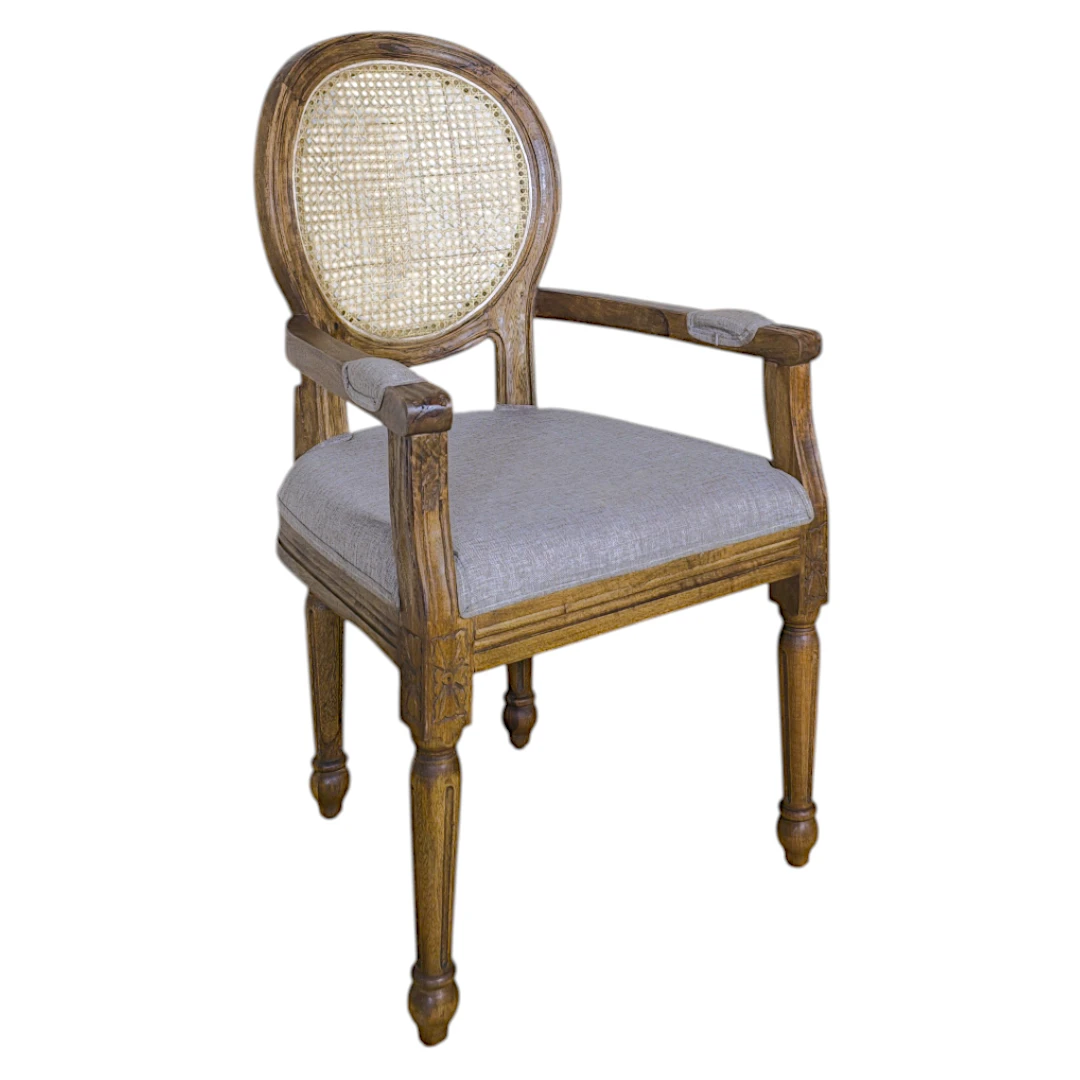 Louis XVI Cane & Linen Accent Chair
