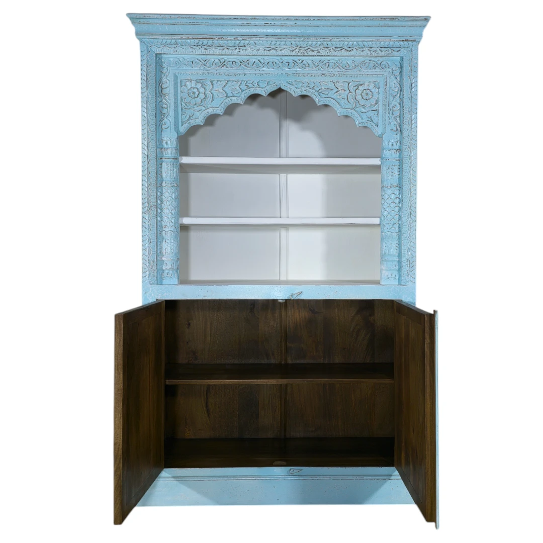 Moroccan Blue Carved Display Cabinet